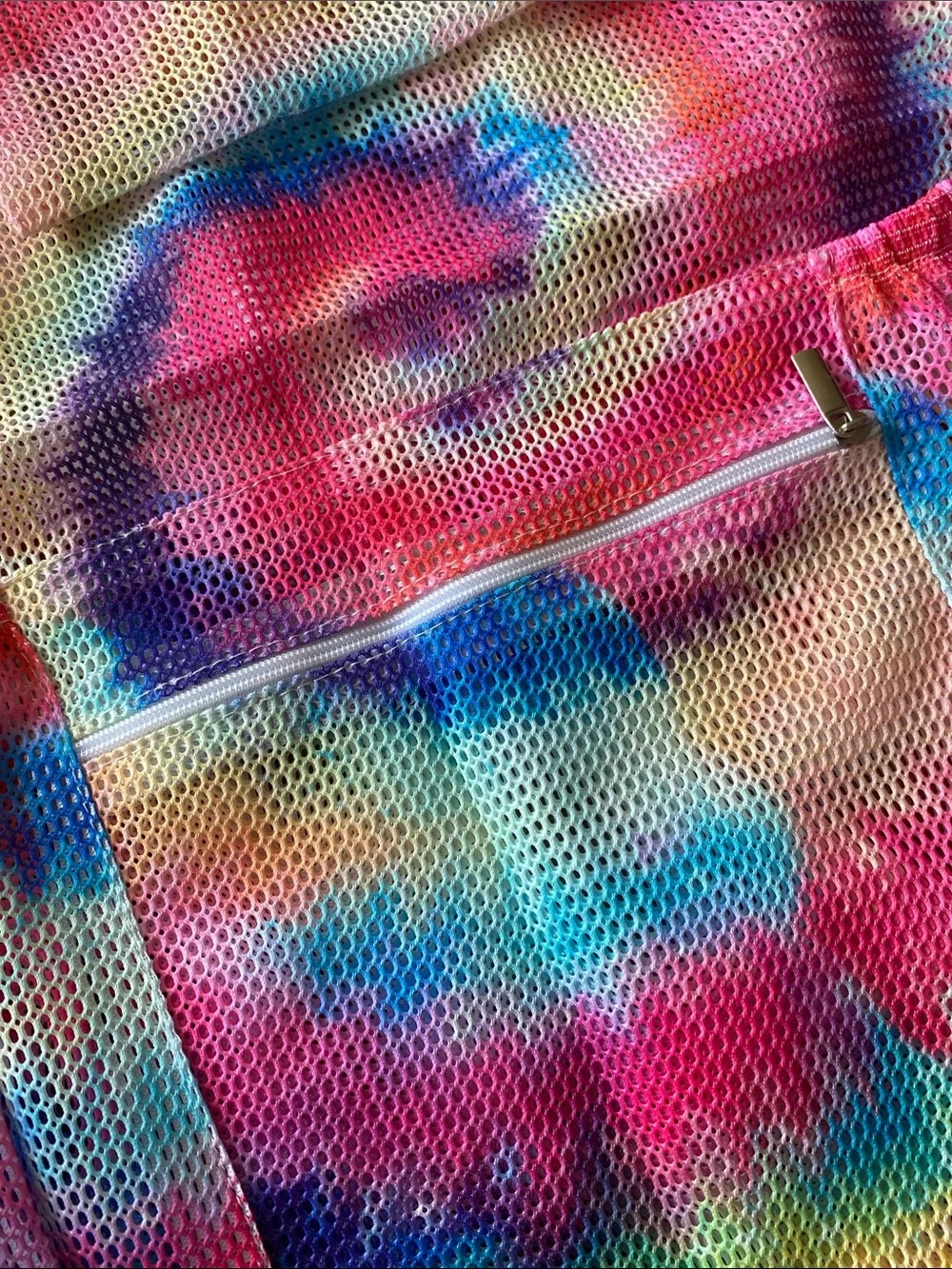 Tie-Dye Pink Multicolor Mesh Drawstring Backpack